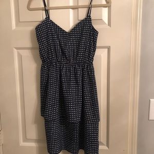 Navy and white peplum dress